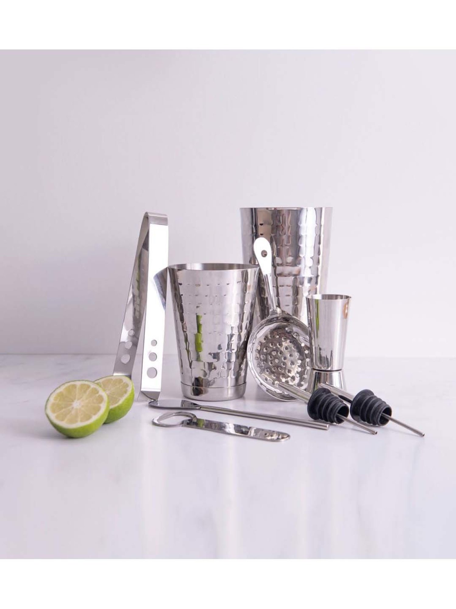 BarCraft Silver Stainless Steel Shaker (0.75 L) with Jigger - Set of 8