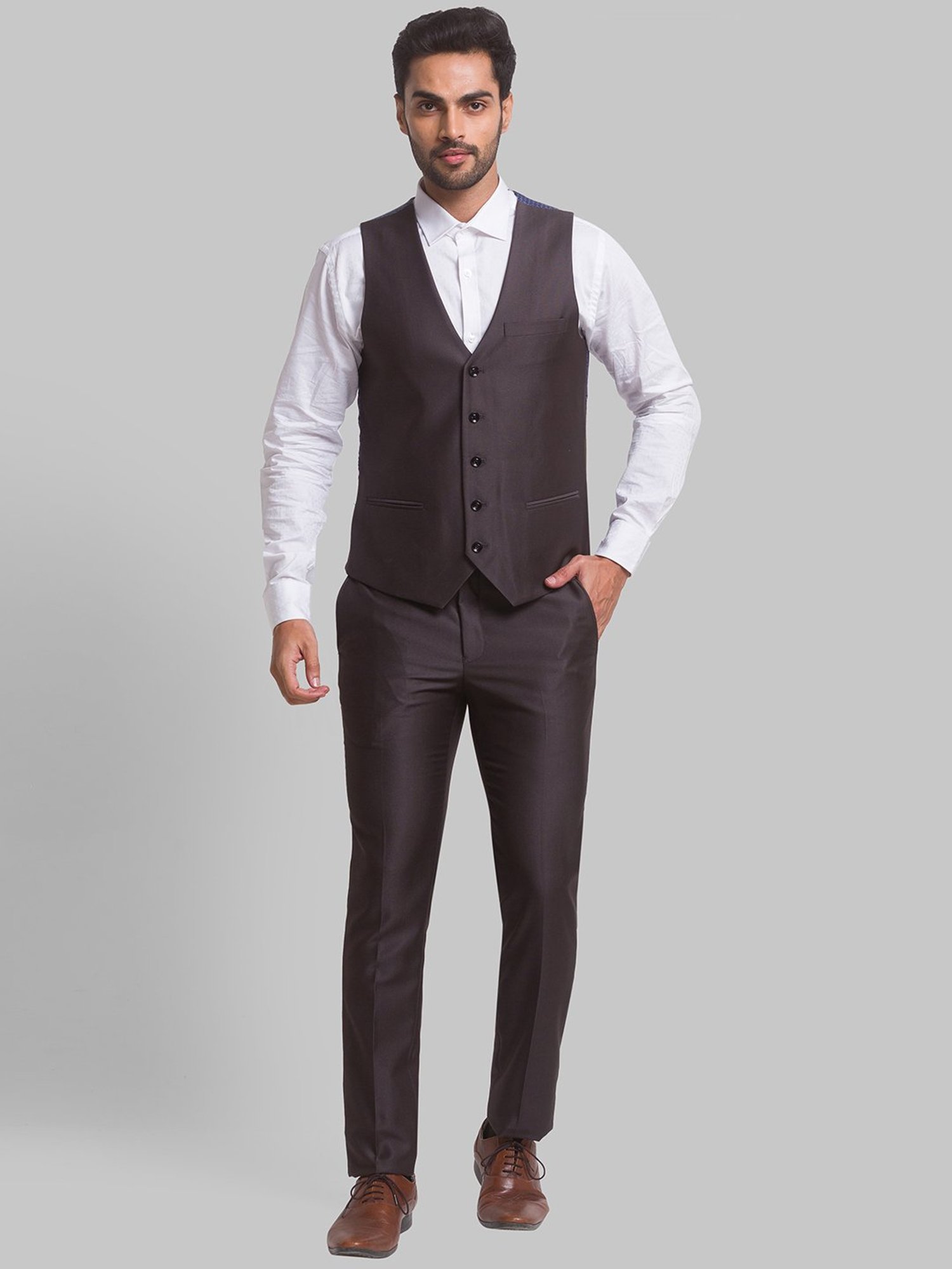 Parx Grey Regular Fit Three Piece Suit