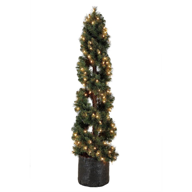 Home Heritage 5 Foot Spiral Design Artificial Topiary Pine Tree w/ Clear Lights