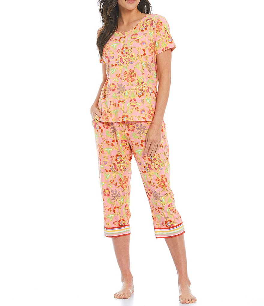 Sleep Sense Batik Floral Knit Capri Coordinating Sleep Pants
