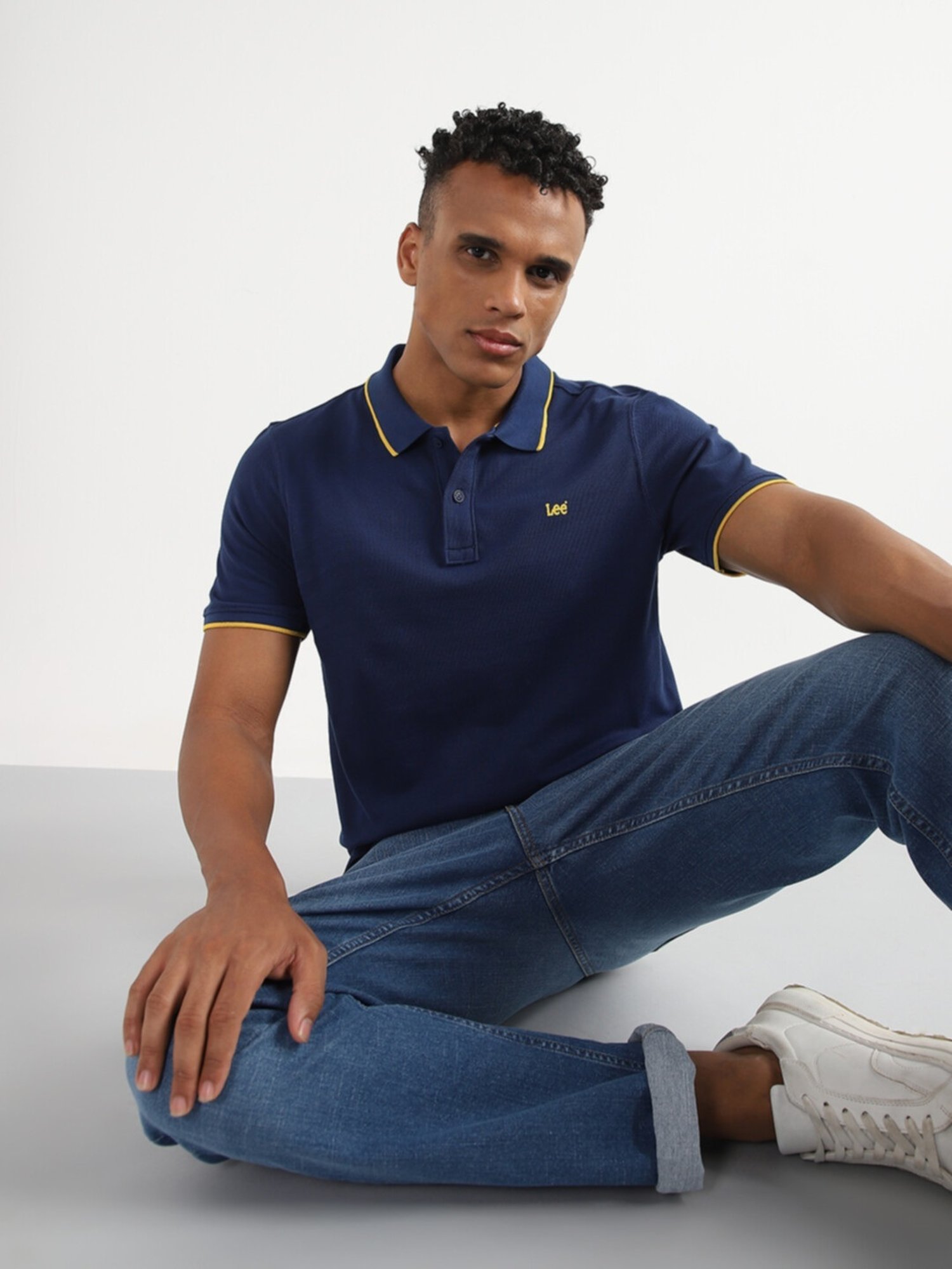 Lee Navy Cotton Slim Fit Polo T-Shirt