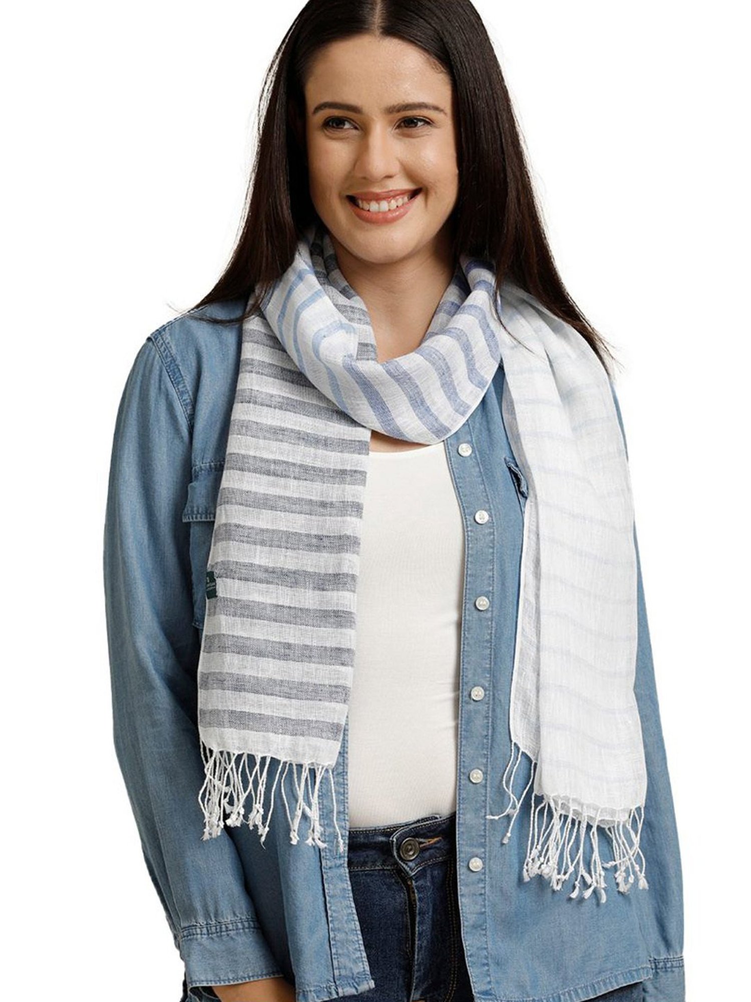 Linen Club Blue Striped Pure Linen Stole
