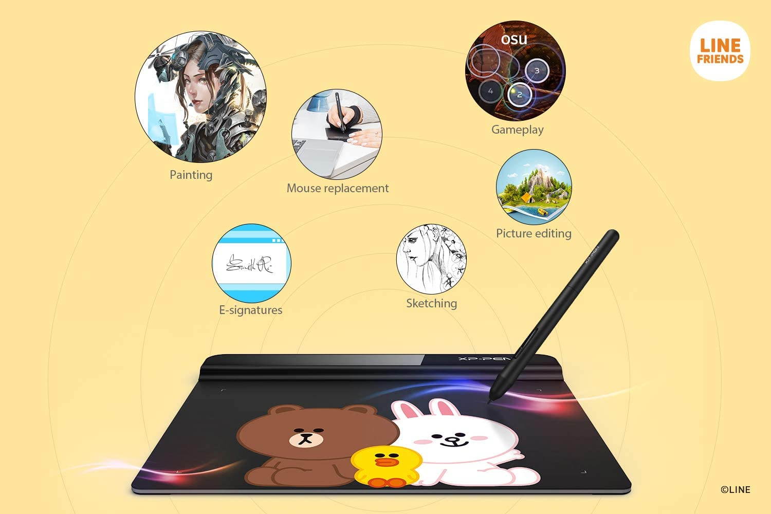 XP-PEN OSU Tablet StarG640 Digital Drawing Pad Line Friends Edition Digital Tablet for Online Teaching Remote Work E-Learning OSU Game and Digital Signature