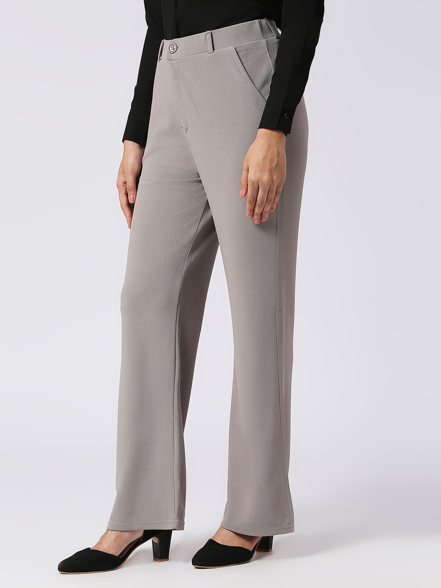 FITHUB Grey Relaxed Fit High Rise Trousers