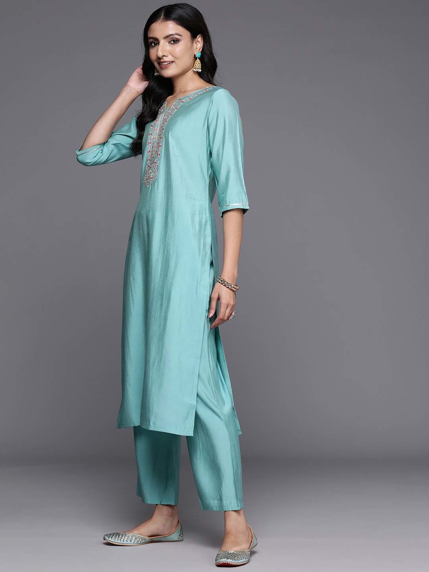 Gerua Blue Embroidered Kurta Pant Set With Dupatta