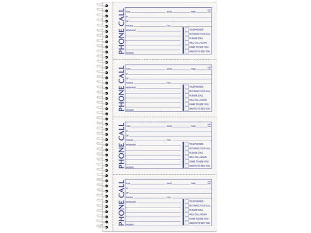Tops 4002 Spiralbound Message Book, 2-3/4 x 5, Two-Part Carbonless, 200/Book