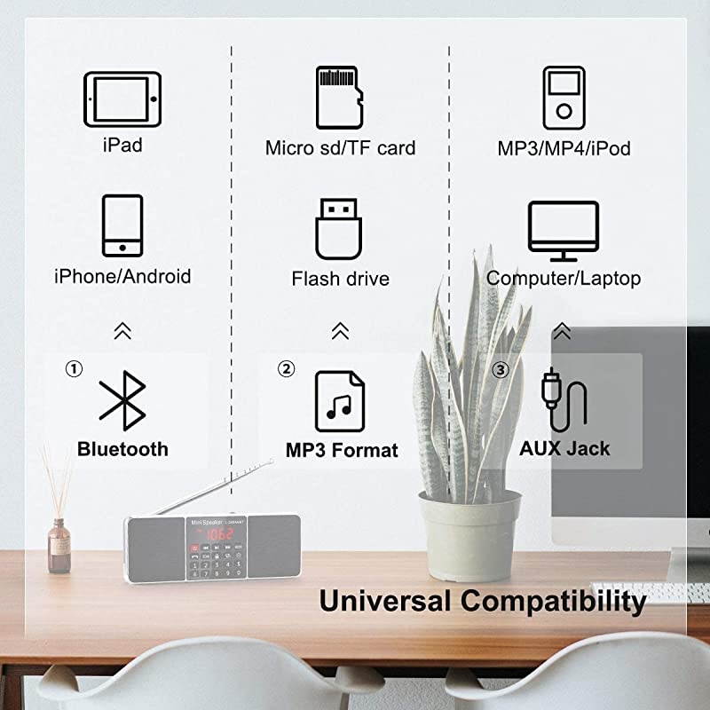 J288 AMFM Radio Portable HandsFree Bluetooth Radio Stereo Speaker with Sleep Timer PowerSaving Display UltraLong Antenna AUX Input amp USB Disk amp TF Card MP3 PlayerBlack