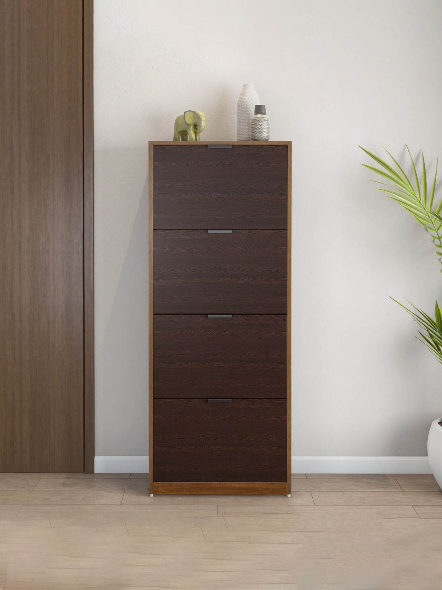 @home Florine Wenge Brown Engineered Wood 4 Tier Shoe Cabinet