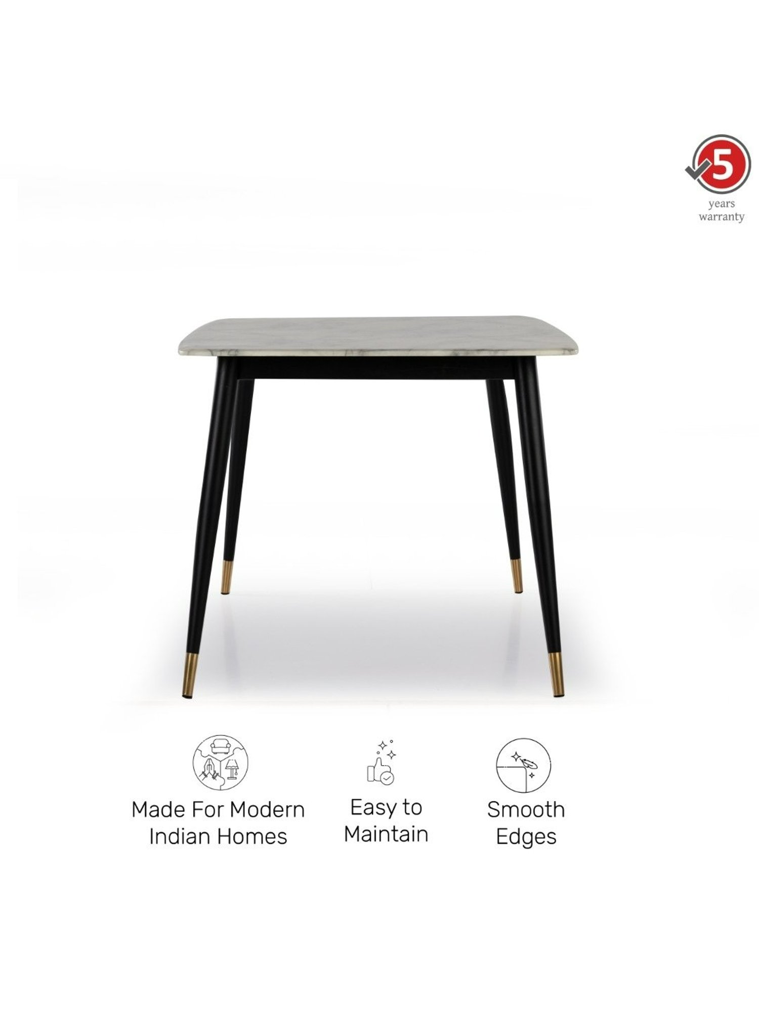 Durian Octavia Contemporary Pearl White & Beige Marble 4 Seater Dining Table Set Almond Finish