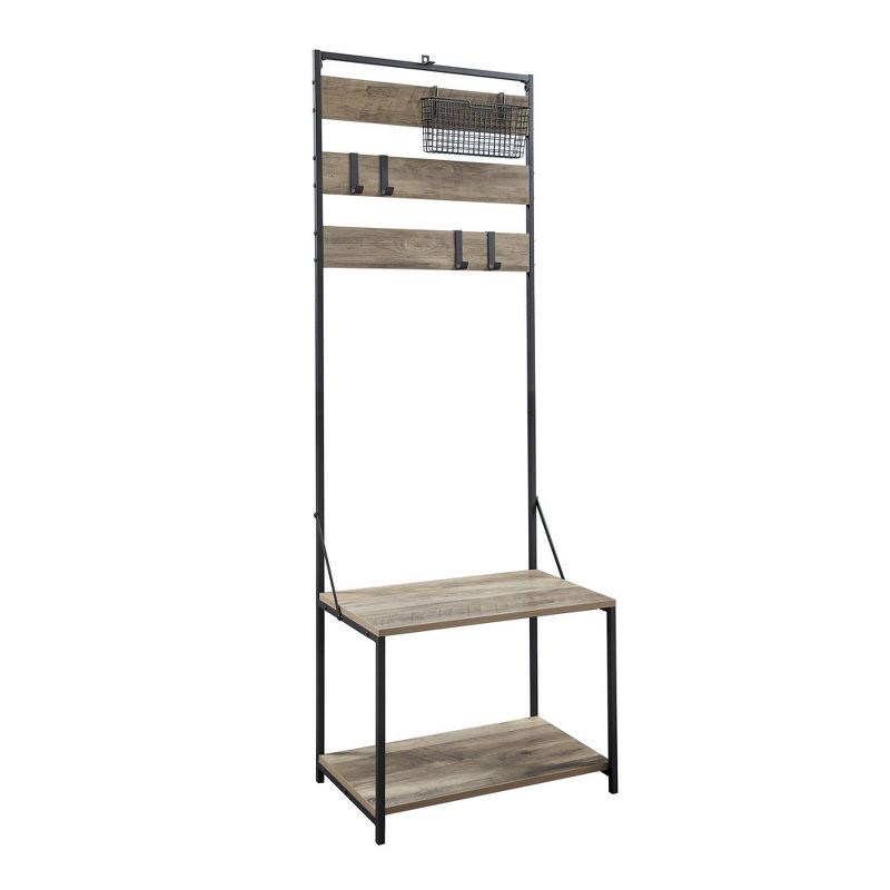 Slat Hall Tree with Adjustable Storage Gray Wash - Saracina Home