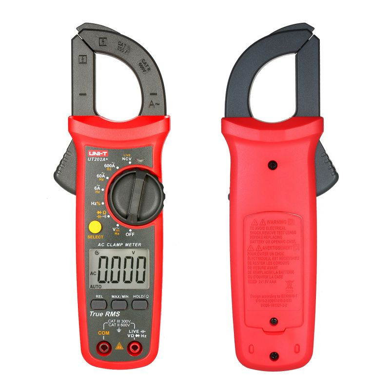 UNI-T UT202A+ 6000 Counts Digital Clamp Meter True RMS Multimeter Clamp Ammeter Voltage Meter NCV Test Universal Meter Tester AC Current Clamp Tester Measuring Relative Value Capacitance Frequency