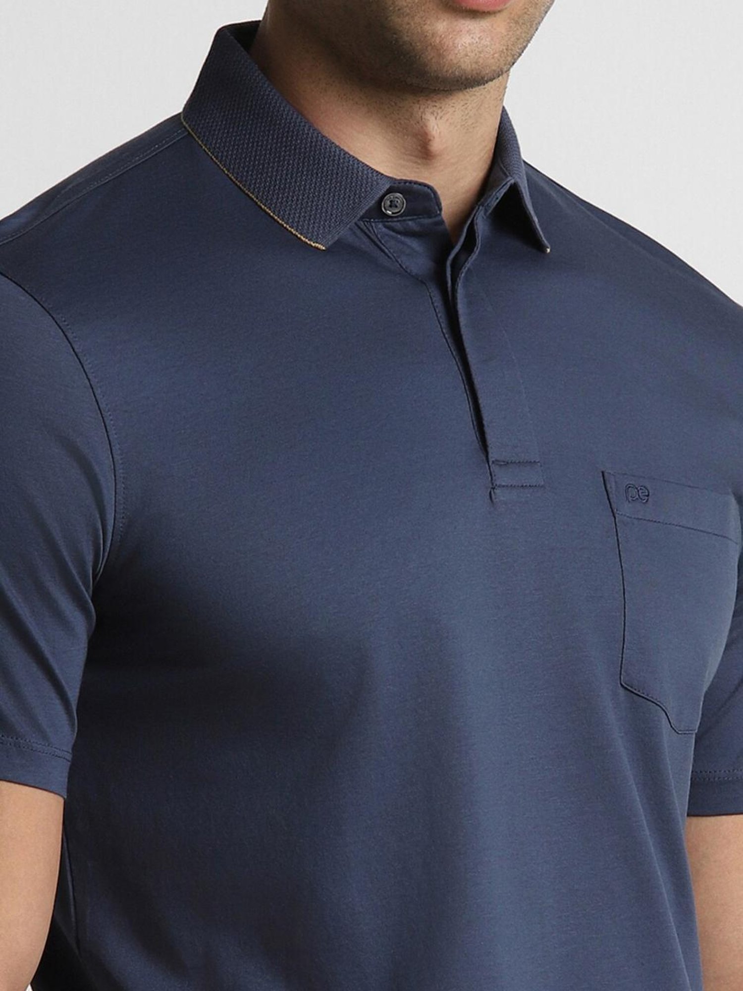 Peter England Navy Cotton Regular Fit Polo T-Shirt