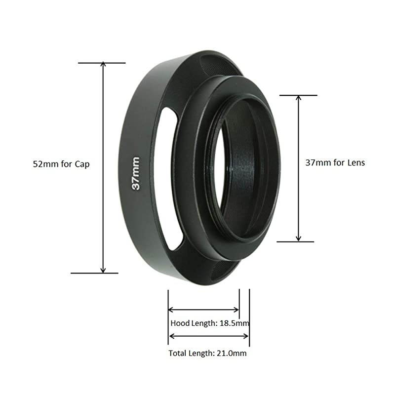 Camera Standard Hollow Vented Metal Lens Hood with Cleaning Cloth and Lens Cap Compatible with LeicaFujiNikonCanonSamsung Standard Thread Lens