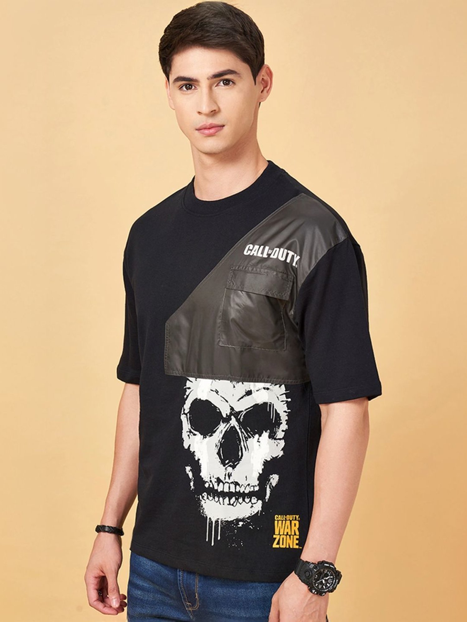 Sf Jeans By Pantaloons Jet Black Comfort Fit Printed T-Shirt