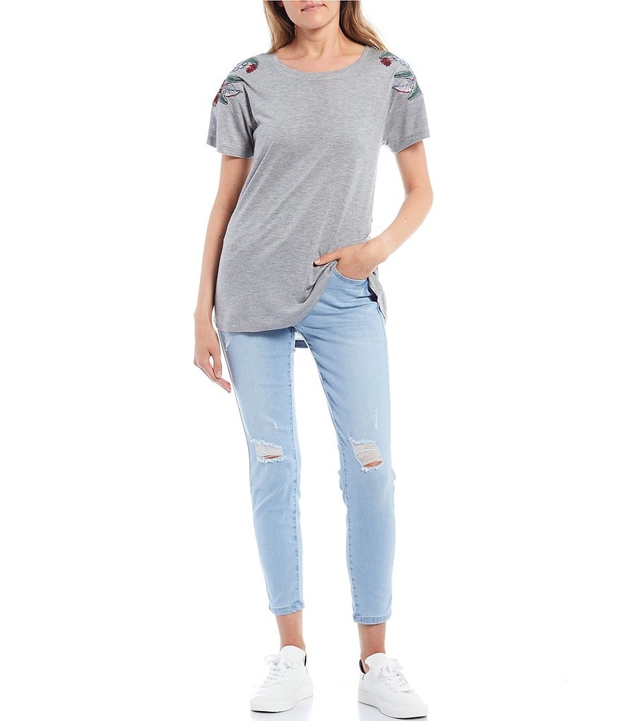 Celebrity Pink Mid Rise Destructed Ankle Skinny Jeans