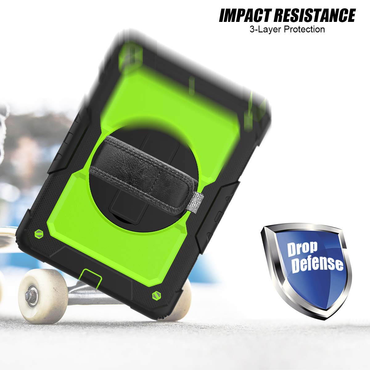 IPad 5th/6th Generation Case,Shockproof, Drop proof, 360 Degree Rotation Kickstand, Hand Strap,Shoulder Strip to Hang in Car Seat.Built-in Screen Protector for New iPad 9.7 2018/2017 Case