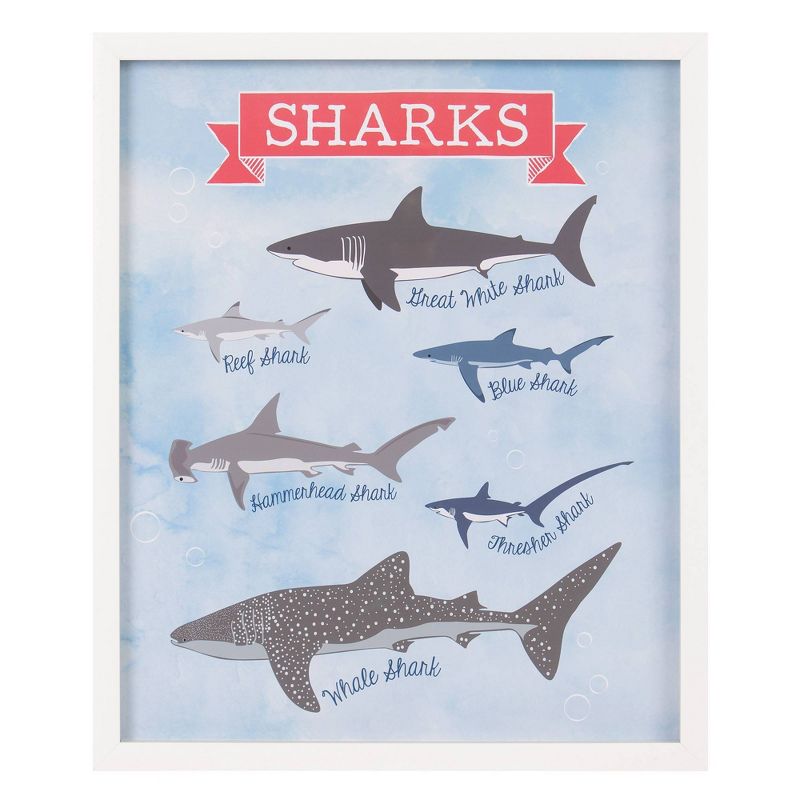 22"x26" Types of Shark Chart Framed Wall Art Print - Nielsen Bainbridge