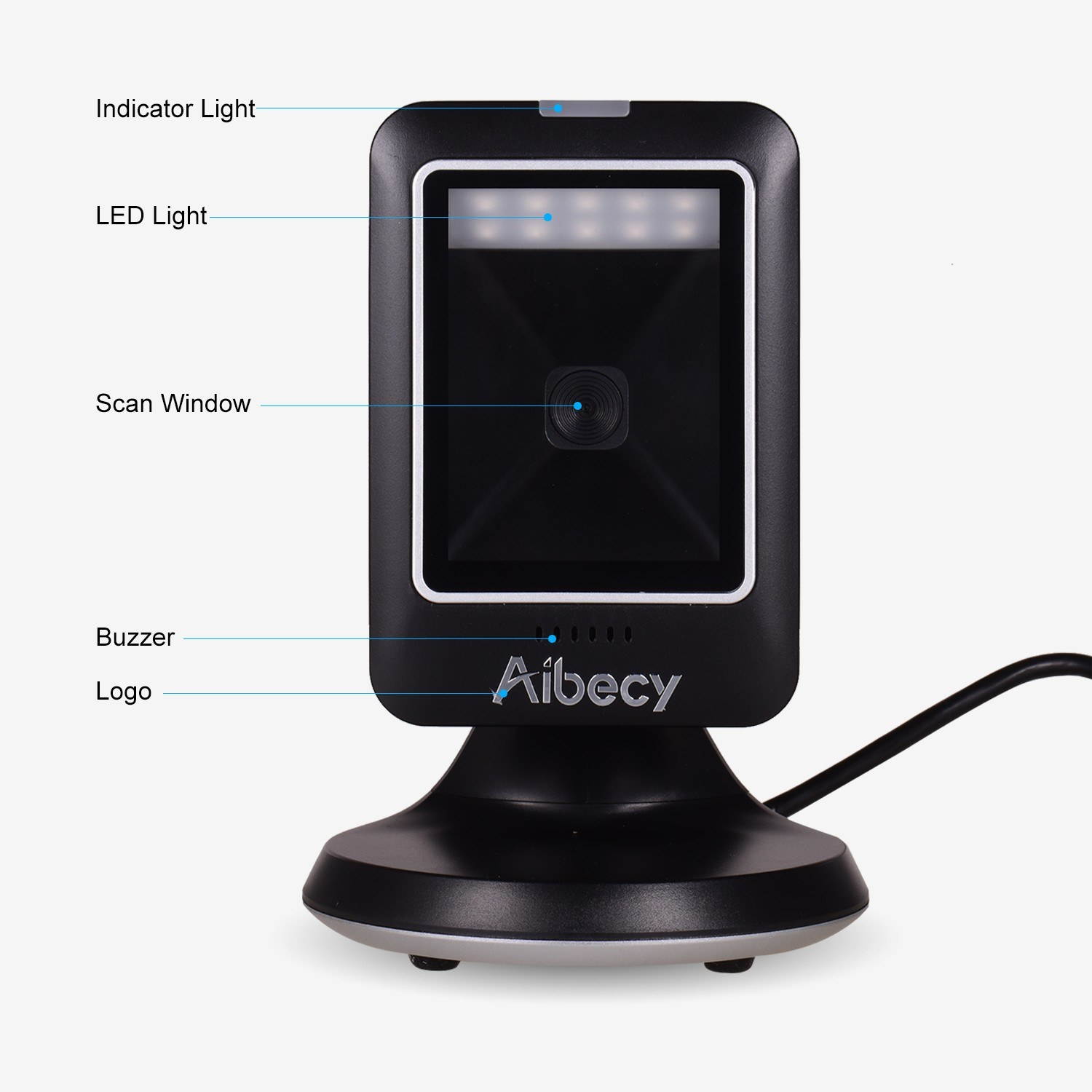 Aibecy MP6300Y 1D/2D/QR Omnidirectional Barcode Scanner USB Wired Bar Code Reader CMOS Image Hand-Free for Supermarket Bookstore Retail Hospital