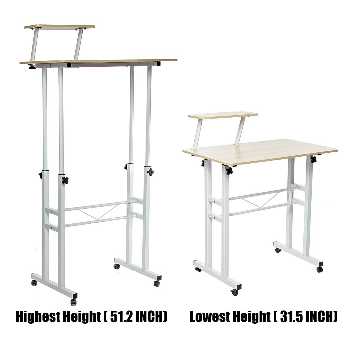 Mobile Standing Computer Desk Laptop Table Workstation Adjustable Height w/Shelf
