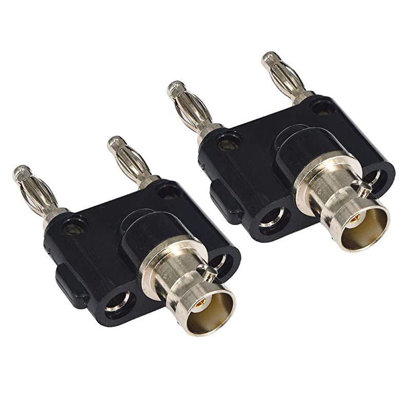 Female to Dual Banana Male Plug Jack Binding Posts RF Coaxial Adapter to Male Banana Coax Jack Splitter Connector Pack of 2