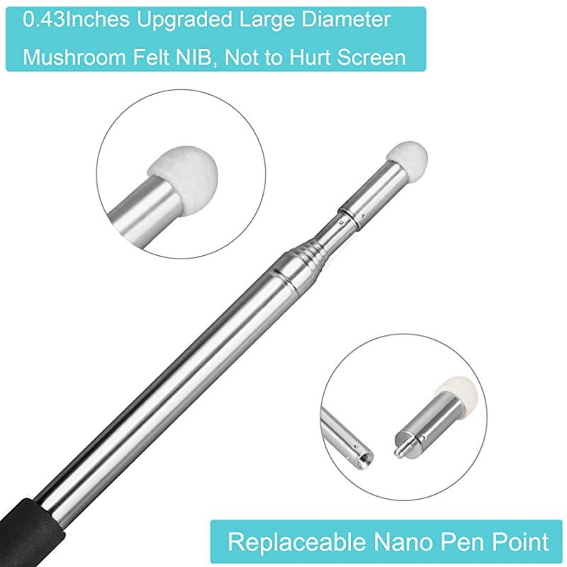 Telescoping Teachers Pointer  Retractable Classroom Electronic Whiteboard Presentation Teaching Pointer Stick for Teachers Coach Presenter with A Lanyard Felt Nib Extends to 47 Black