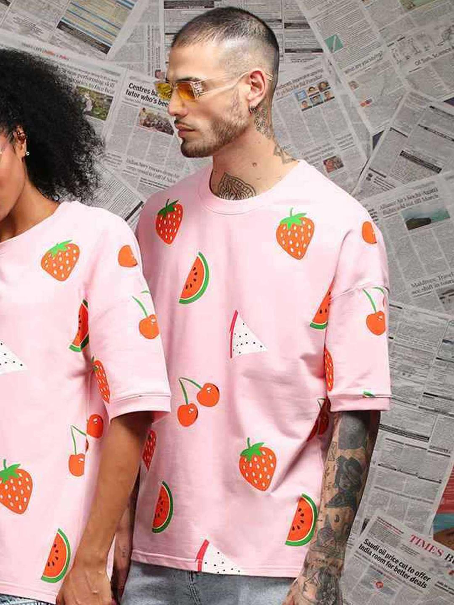 Difference Of Opinion Pink Loose Fit Printed Unisex T-Shirt