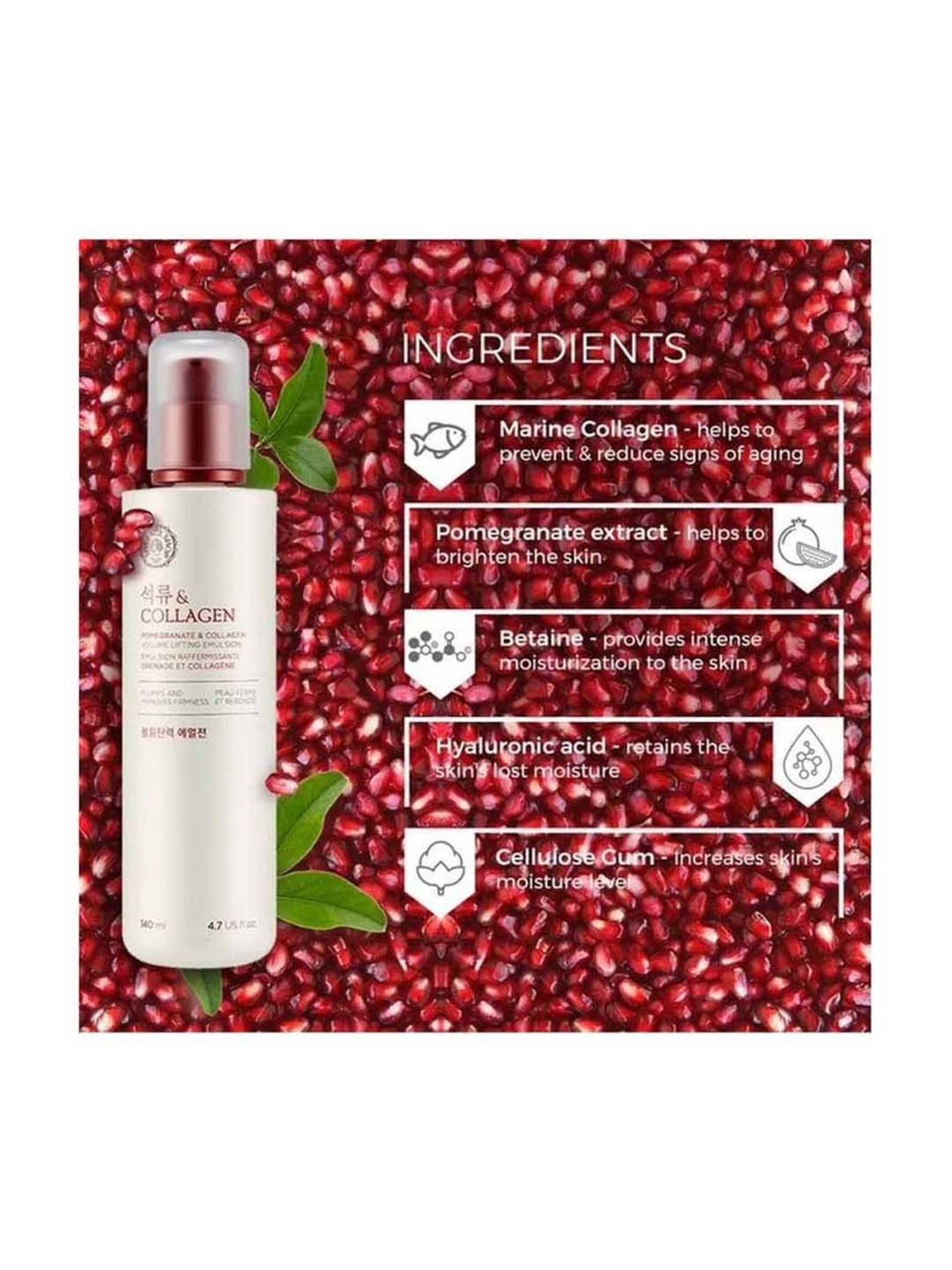 The Face Shop Pomegranate & Collagen Volume Lifting Emulsion with 10% Marine Collagen - 140 ml