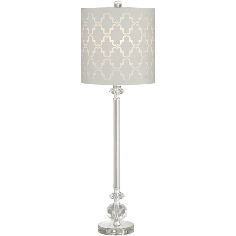 Vienna Full Spectrum Table Lamp Clear Crystal Column Metal Light Gray Fabric Cutout Pattern Shade for Living Room Bedroom Bedside