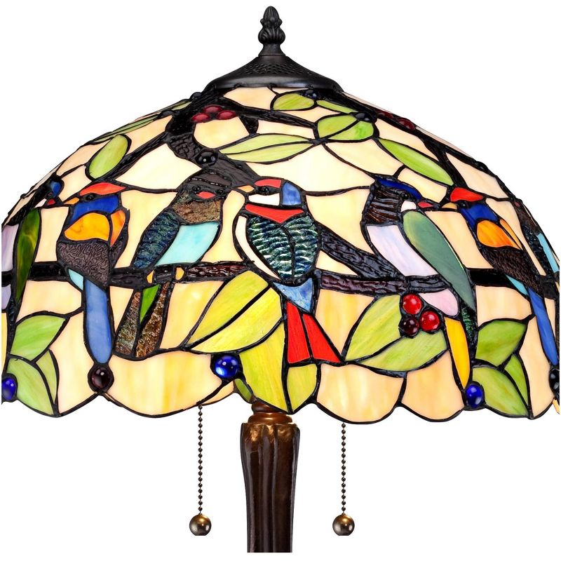 Robert Louis Tiffany Traditional Table Lamp Bronze Tropical Birds Stained Glass Shade for Living Room Family Bedroom Nightstand