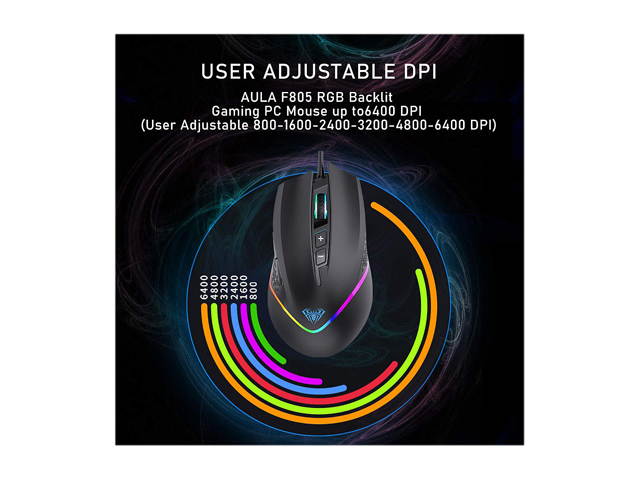 AULA H510 RGB Gaming Mouse with 9 Side Buttons High Precision 10000 DPI Optical Sensor, Fire Button Computer Mice 14-Programmable-Buttons for PC/Gamer