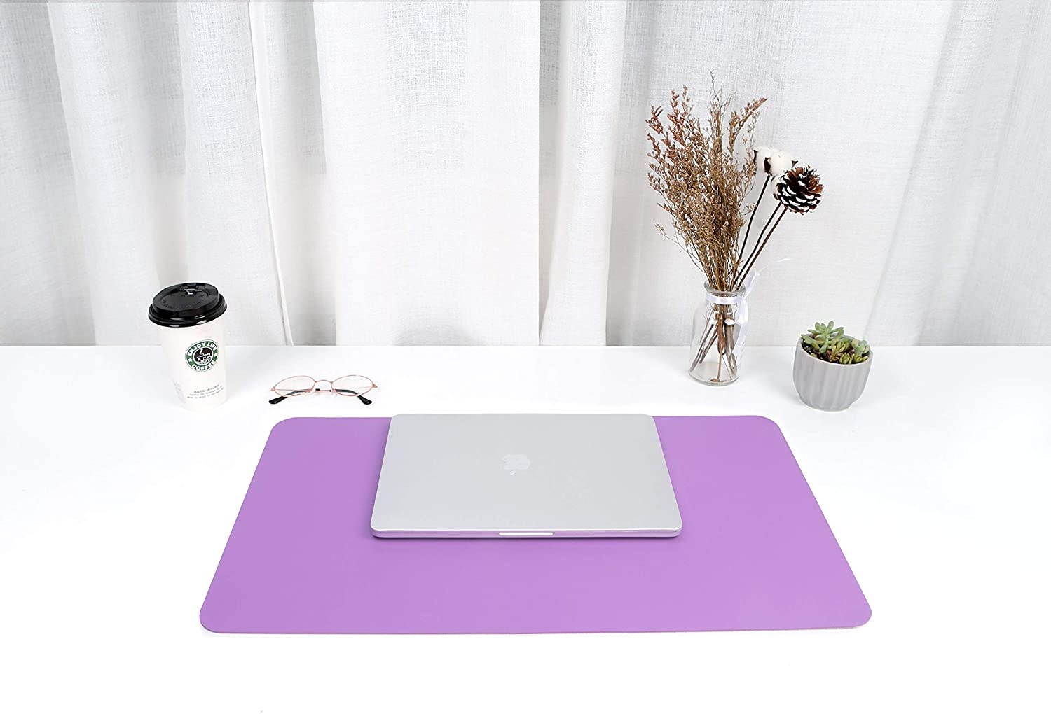 Non-Slip Desk Pad Waterproof PVC Leather Desk Table Protector Ultra Thin Large Mouse Pad Easy Clean Laptop Desk Writing Mat for Office Work/Home/Decor (Purple 23.6 x 13.7)