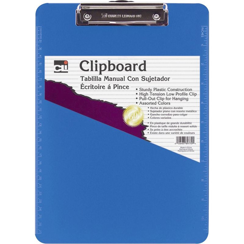 Charles Leonard Plastic Clipboard Rubber Grip 9"x1/2"x12-3/4" Neon Blue 89715