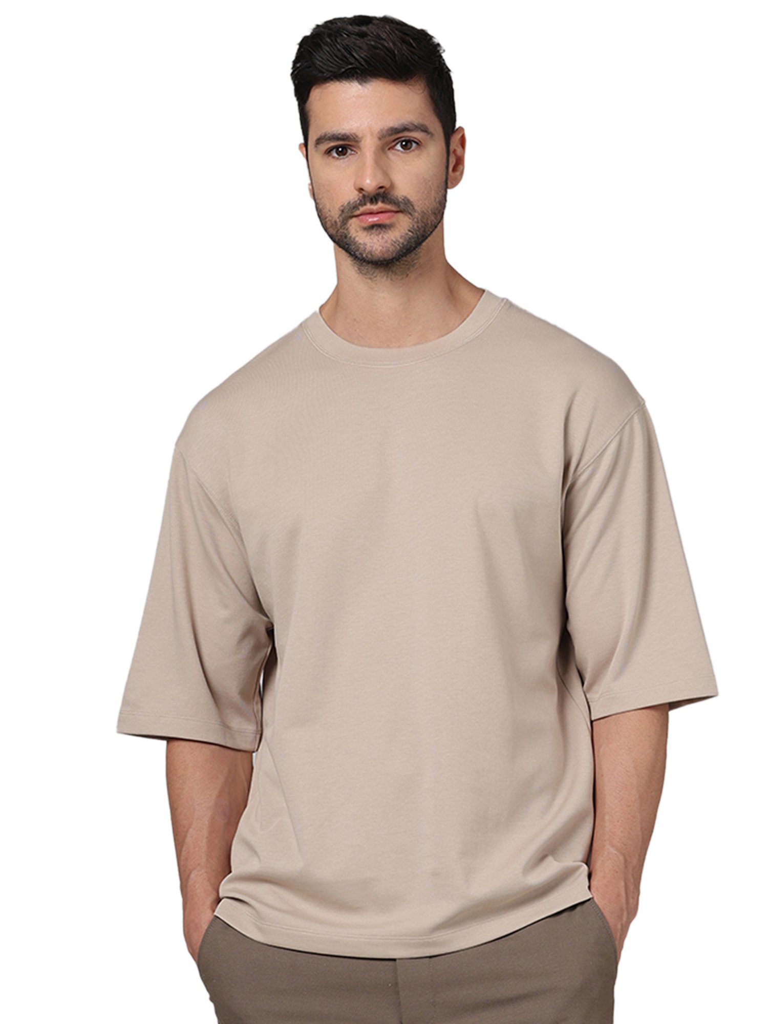 celio* Beige Regular Fit Crew T-Shirt