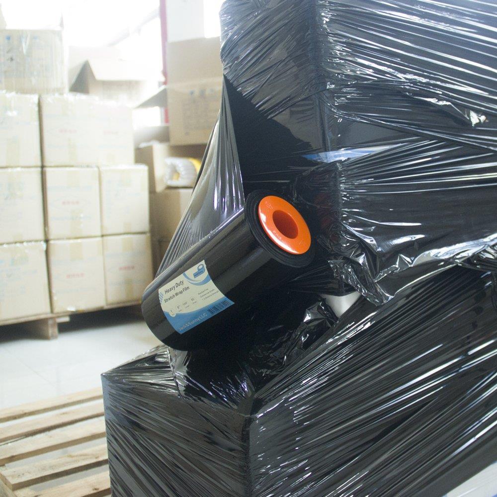 Jack&Sunny Stretch Wrap 9''x 1000 Ft 80 Gauge with 1 Pair of Plastic Hand Saver for Moving Shipping Packing Depot&Storage Industrial Hand Stretch wrap Film Clear (Black with Hand Saver, 1-roll)