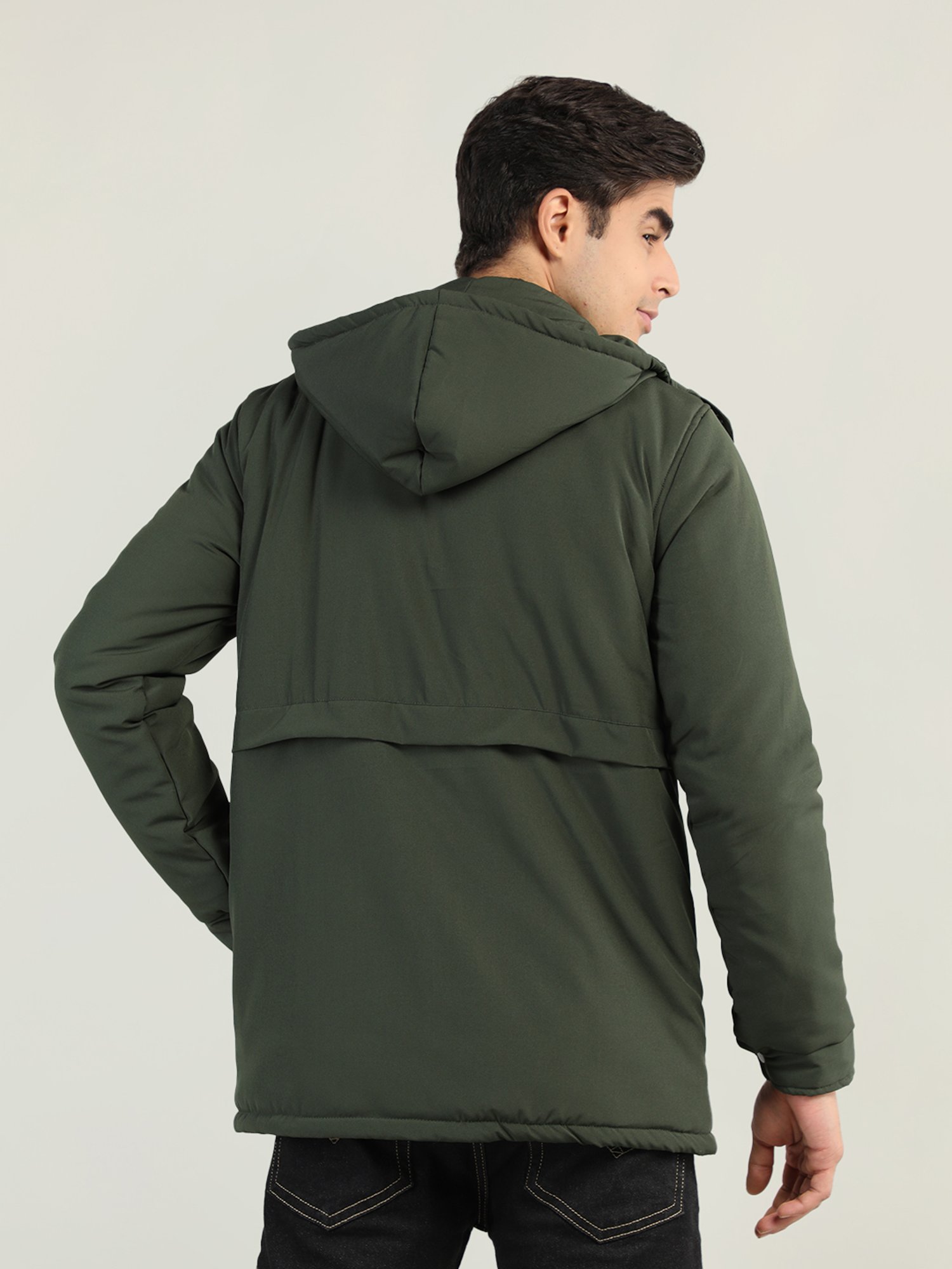 Chkokko Green Regular Fit Hooded Quilted Jacket