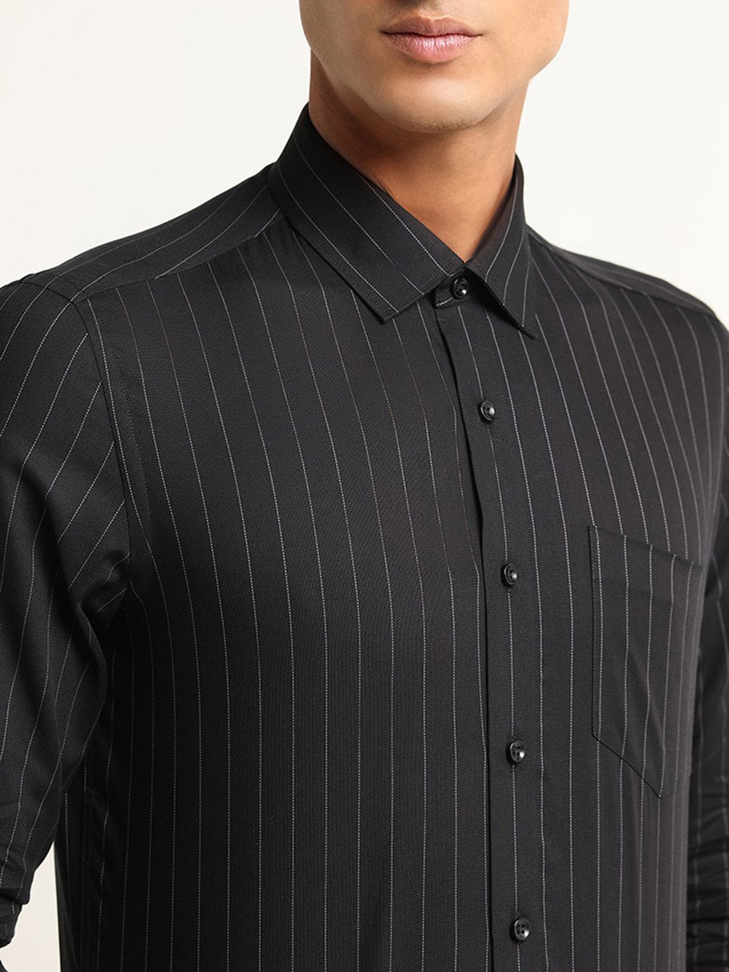 WES Formals by Westside Black Striped Ultra Slim Fit Shirt