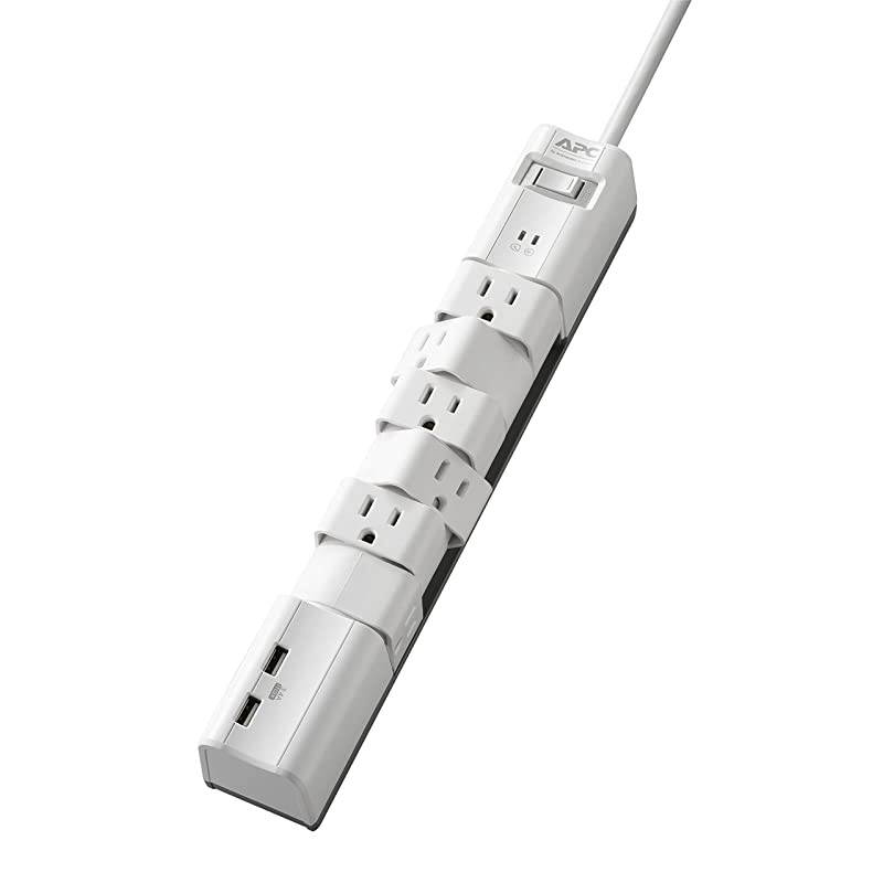 Rotating Power Strip 6 Rotating Plugs  Surge Protector with USB Charging Ports PE6RU3W 1080 Joule Flat Plug WhiteGray