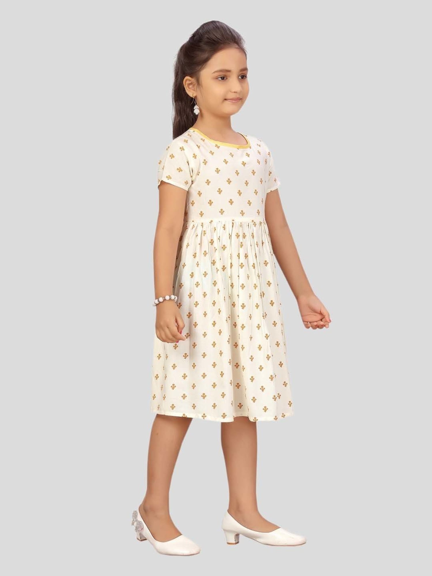 Aarika Kids White & Yellow Printed Frock Dress