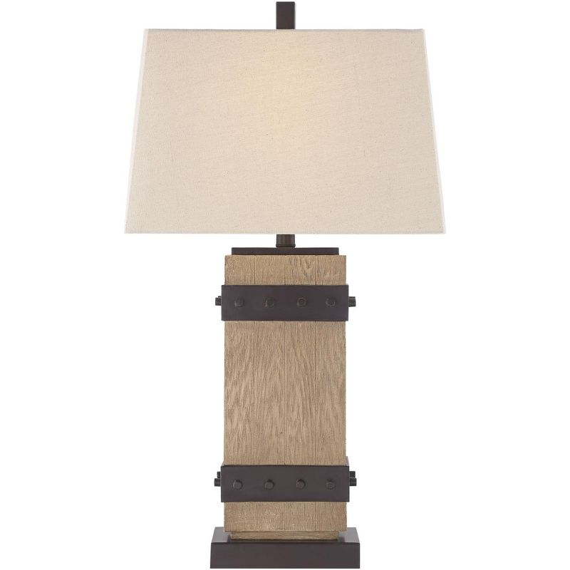 John Timberland Rustic Table Lamp Set of 2 Faux Wood Faux Iron Off White Tapered Rectangular Shade for Living Room Bedroom Bedside