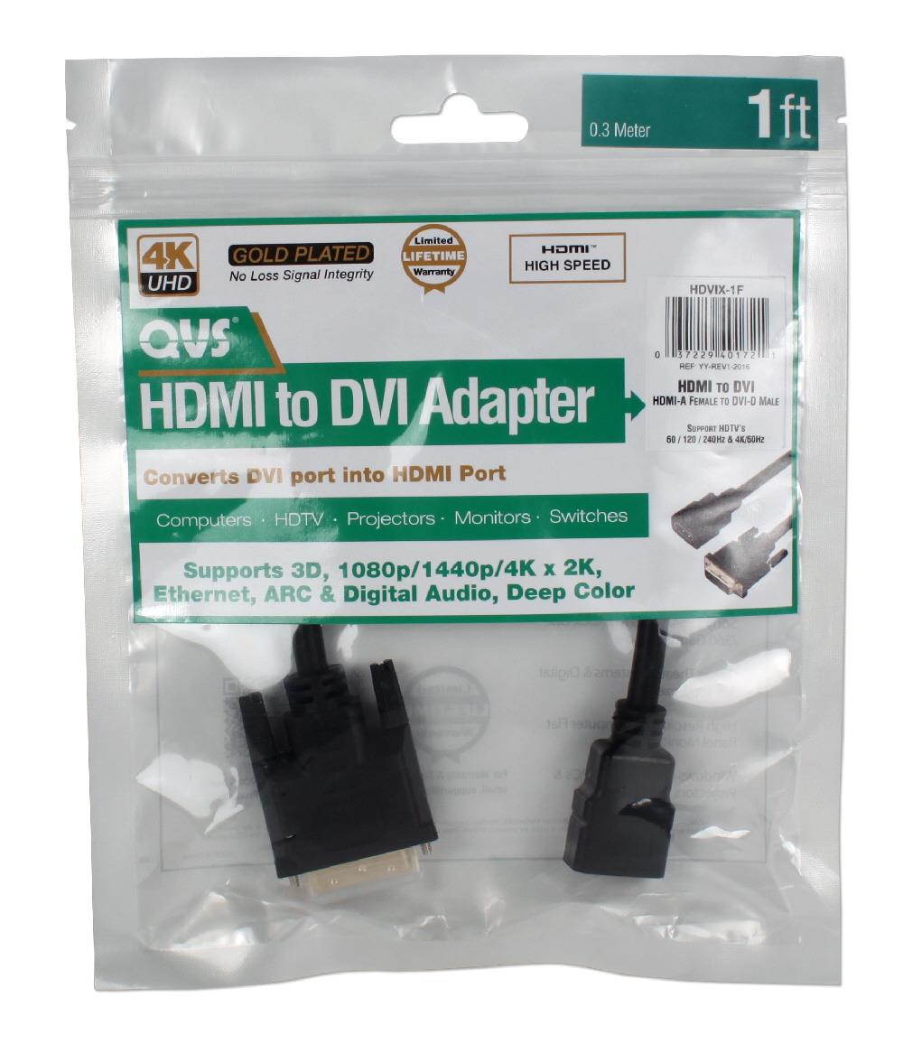 QVS HDVIX-1F 1Ft Dvi Male To Hdmi Female 4K Ultrahd Conversion Adaptor Cable