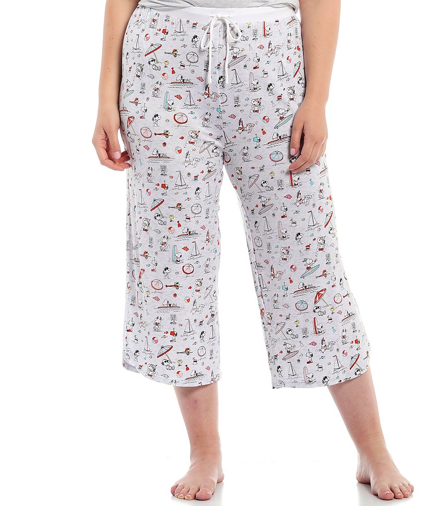 Peanuts Plus Size Aloha Snoopy Printed Jersey Knit Sleep Capri Pants