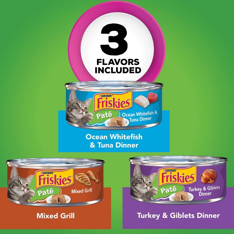 Purina Friskies Paté Wet Cat Food Whitefish, Mixed Grill & Turkey - 5.5oz/24ct Variety Pack