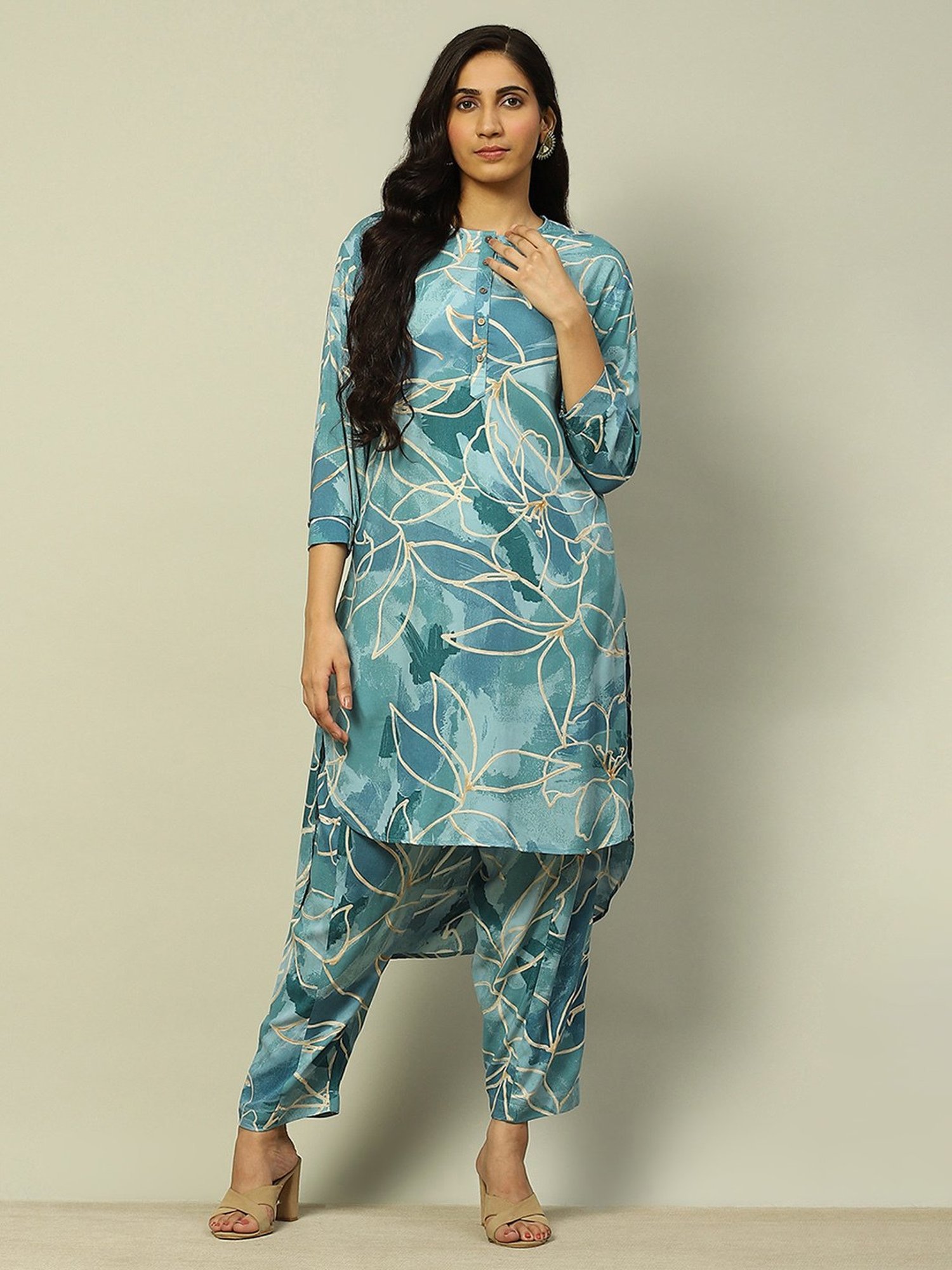 Rangriti Aqua Printed Kurta Pant Set