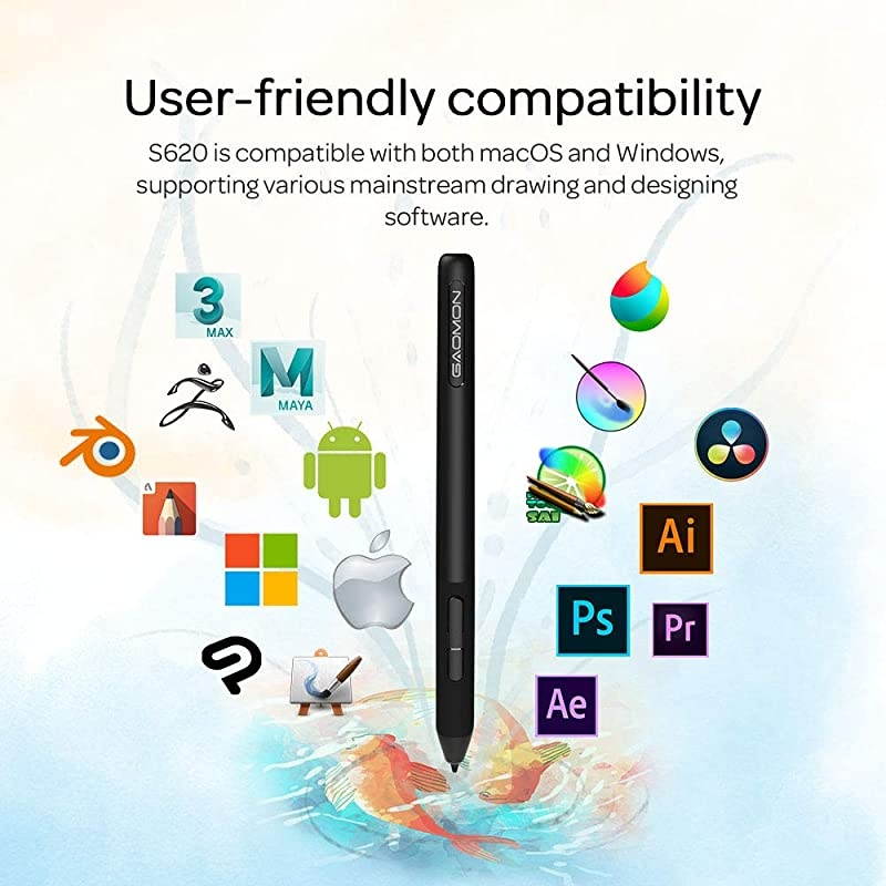 S620 65 x 4 Inches Graphics Tablet with 8192 Pressure 4 Express Keys and BatteryFree Pen for Digital Drawing OSU on Mac PC Android Device