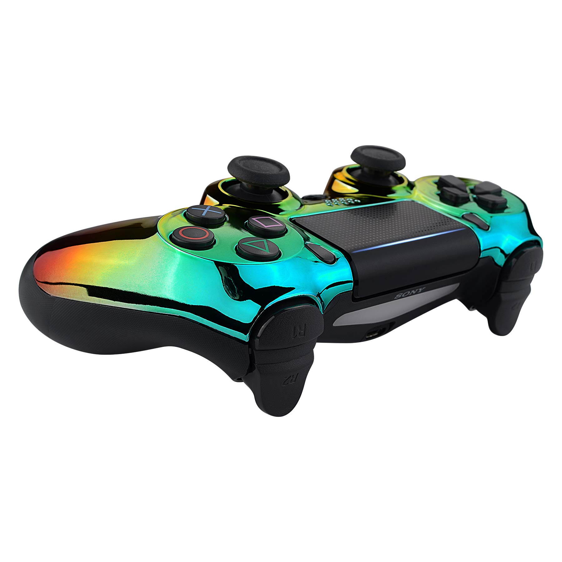 eXtremeRate Tri-Color Gradients Faceplate Cover, Chrome Cyan Gold Red Front Housing Shell Case Replacement Kit for Playstation 4 PS4 Slim PS4 Pro Controller (CUH-ZCT2 JDM-040 JDM-050 JDM-055)