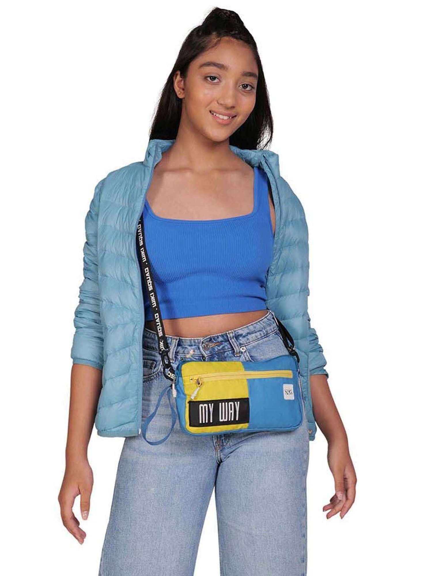 Wiki Blue Printed Medium Cross Body Bag