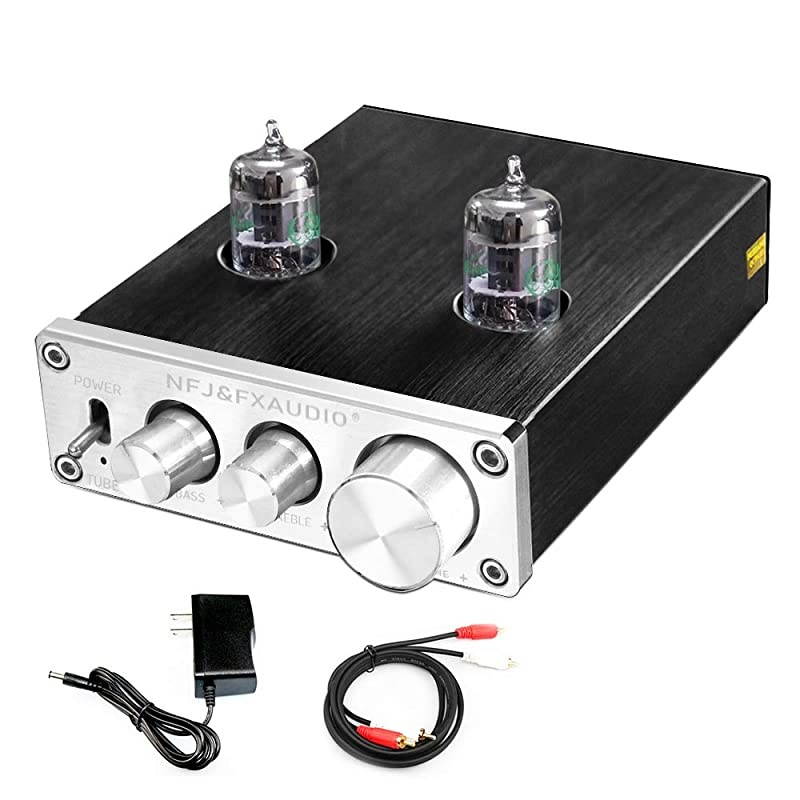 TUBE03 Tube Preamp GE5654 Tube HiFi Tube Preamplifier with Bass Treble Control Home Theater Stereo Audio Preamplifier DC 12V Silver