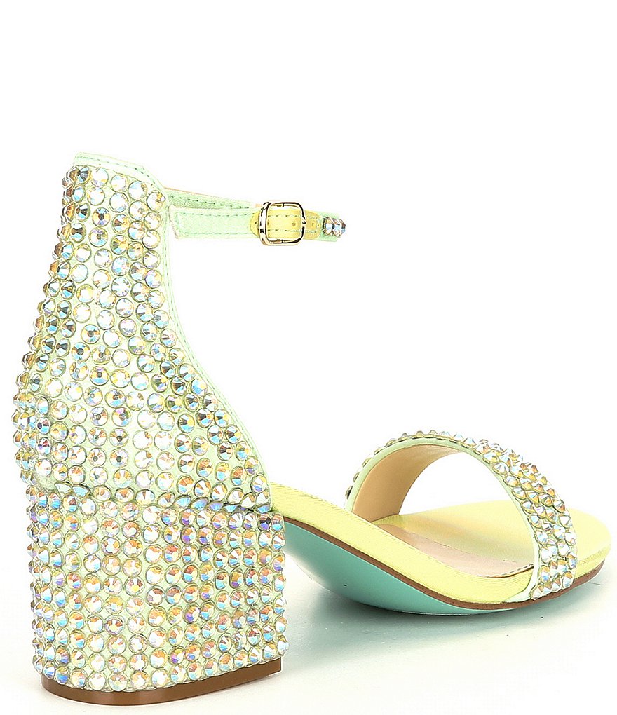 Blue by Betsey Johnson Mari Oversized Rhinestone Embellished Block Heel Dress Sandals