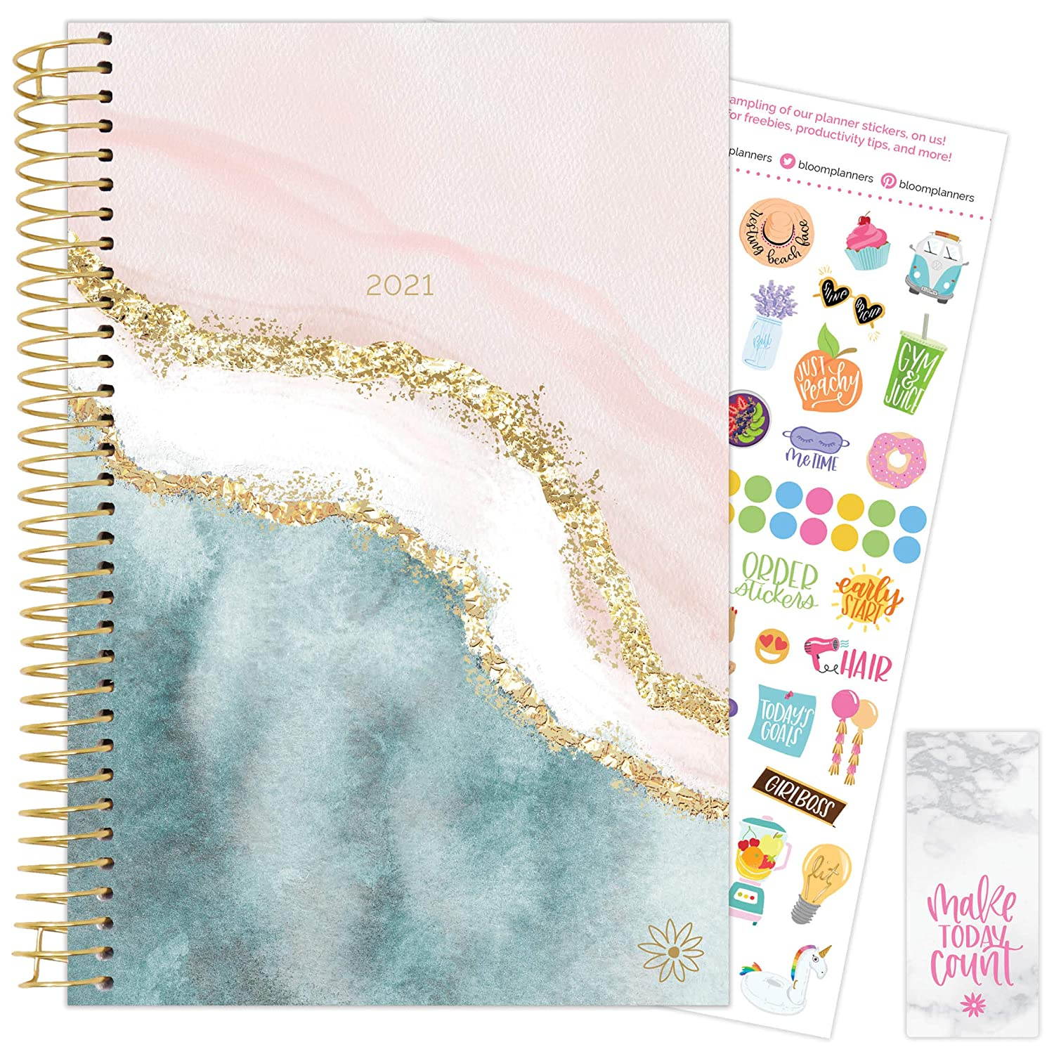 bloom daily planners 2021 Calendar Year Day Planner (January 2021 - December 2021) - 6&rdquo; x 8.25&rdquo; - Weekly/Monthly Agenda Organizer Book with Stickers & Bookmark - Daydream Believer