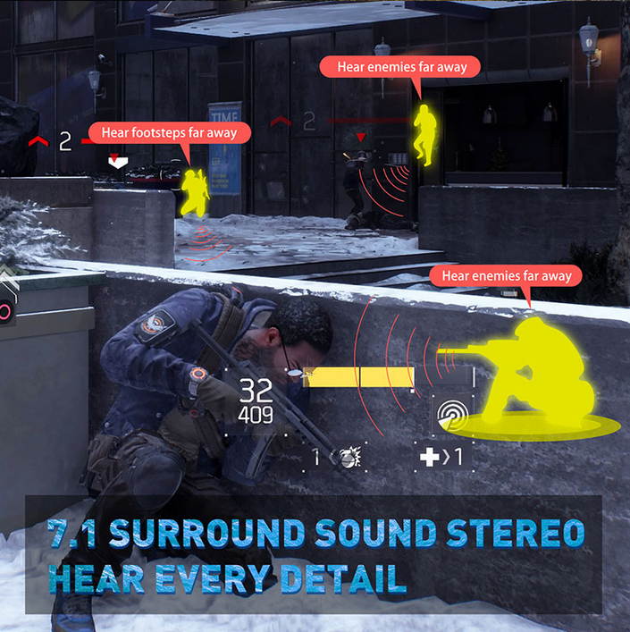 EKSA 7.1 Channel Stereo Sound PUBG Head-mounted USB Gaming Headset LED Light Effect Wired Headphones 120&deg; Free Rotation Desktop Computer Game Headset